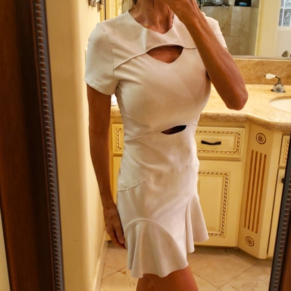 Bebe beige faux suede flirty cutout dress, XS - Picture 1 of 16